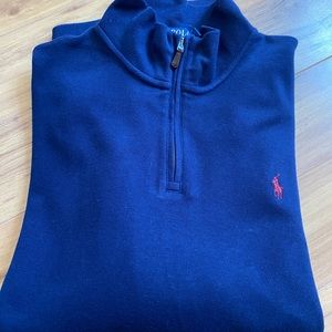 Men’s navy blue pullover sweater by Ralph Lauren Polo 1/4 zipper size XL/TG. New